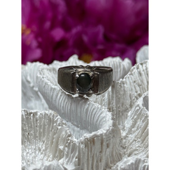MEN'S 925 STERLING SILVER CAT'S EYE TOURMALINE RING SIZE 9