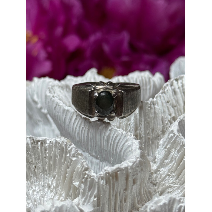 MEN'S 925 STERLING SILVER CAT'S EYE TOURMALINE RING SIZE 9