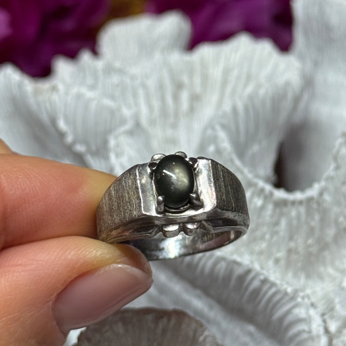 Men'S 925 Sterling Silver Cat'S EYE Tourmaline Ring Size 9