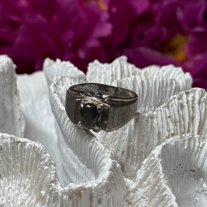 Men'S 925 Sterling Silver Cat'S EYE Tourmaline Ring Size 9