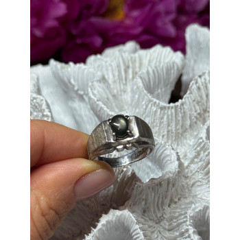 MEN'S 925 STERLING SILVER CAT'S EYE TOURMALINE RING SIZE 9