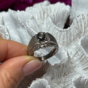 Men'S 925 Sterling Silver Cat'S EYE Tourmaline Ring Size 9