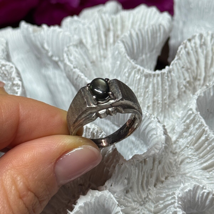 Men'S 925 Sterling Silver Cat'S EYE Tourmaline Ring Size 9