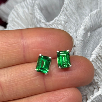 925 Sterling Silver Green Peridot Earrings Length 8 Mm