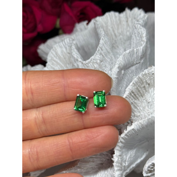 925 Sterling Silver Green Peridot Earrings Length 8 Mm