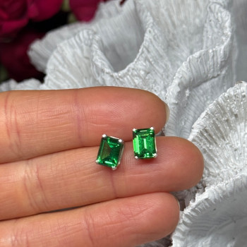 925 Sterling Silver Green Peridot Earrings Length 8 Mm