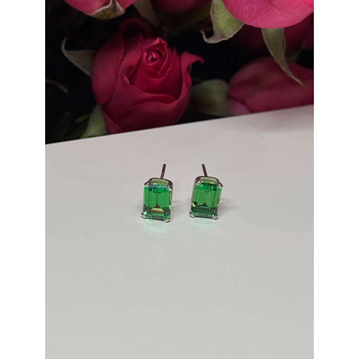 925 Sterling Silver Green Peridot Earrings Length 8 Mm