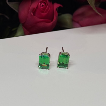 925 Sterling Silver Green Peridot Earrings Length 8 Mm