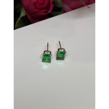 925 Sterling Silver Green Peridot Earrings Length 8 Mm