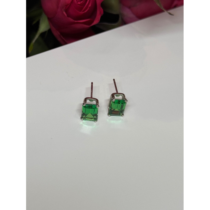 925 Sterling Silver Green Peridot Earrings Length 8 Mm