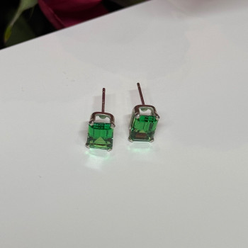 925 Sterling Silver Green Peridot Earrings Length 8 Mm