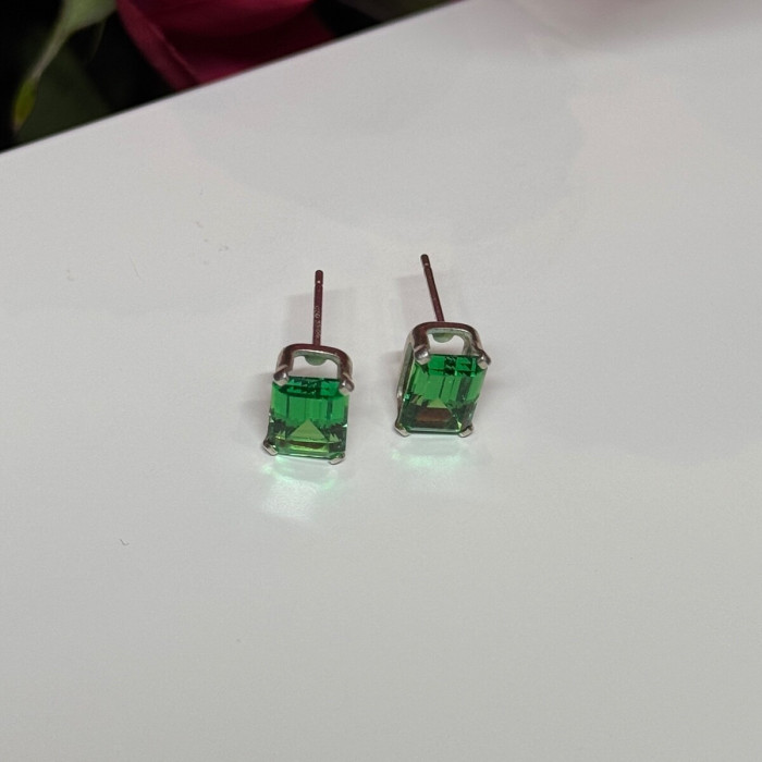 925 Sterling Silver Green Peridot Earrings Length 8 Mm