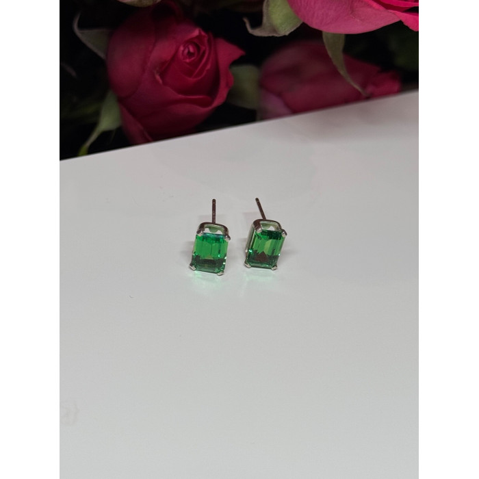 925 Sterling Silver Green Peridot Earrings Length 8 Mm