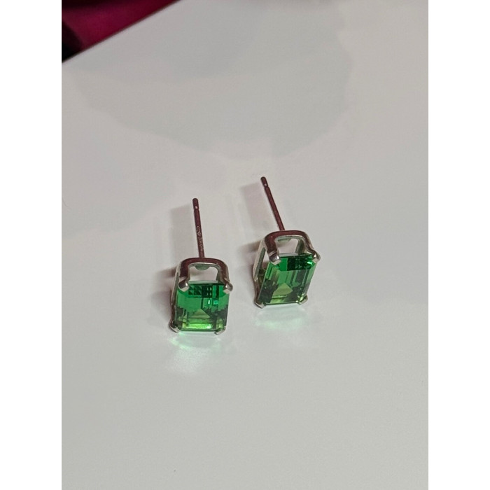 925 Sterling Silver Green Peridot Earrings Length 8 Mm