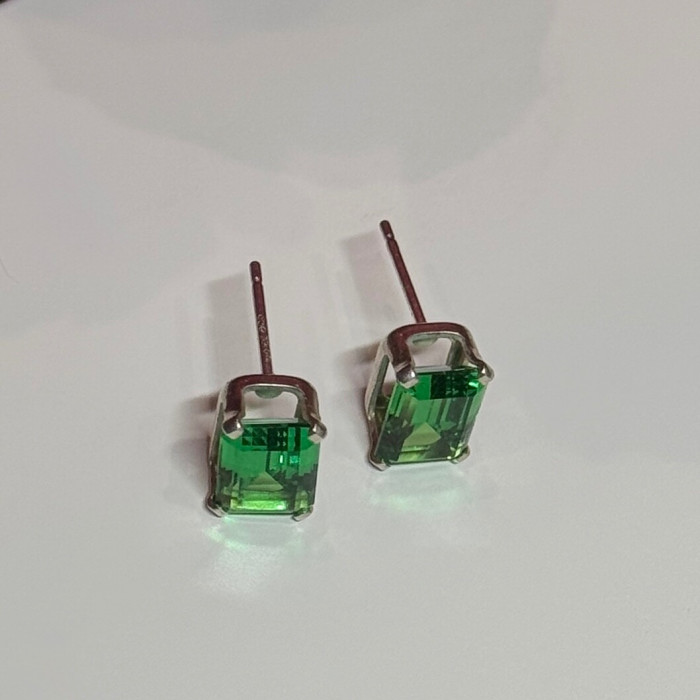 925 Sterling Silver Green Peridot Earrings Length 8 Mm