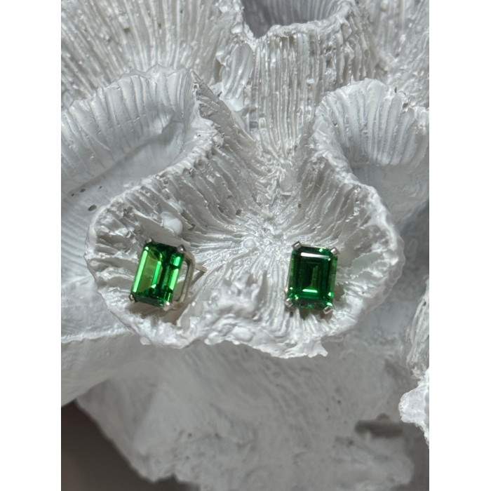 925 Sterling Silver Green Peridot Earrings Length 8 Mm