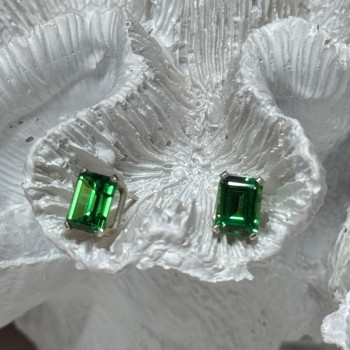 925 Sterling Silver Green Peridot Earrings Length 8 Mm