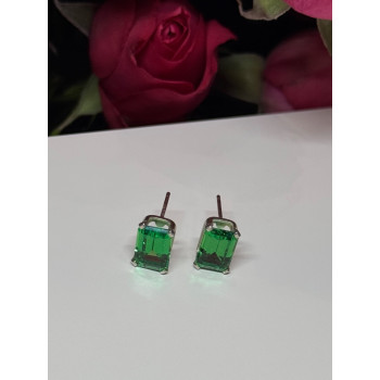 925 Sterling Silver Green Peridot Earrings Length 8 Mm