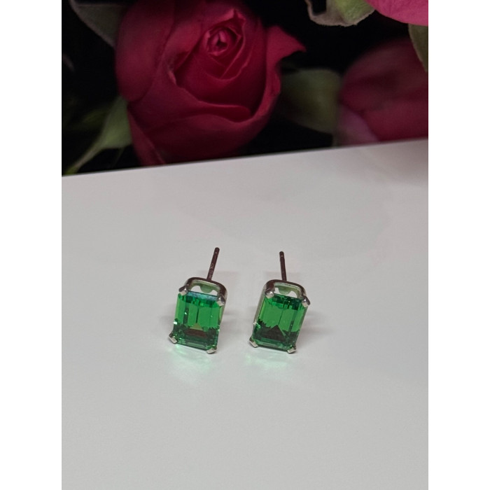 925 Sterling Silver Green Peridot Earrings Length 8 Mm