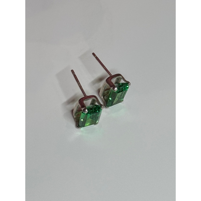 925 Sterling Silver Green Peridot Earrings Length 8 Mm