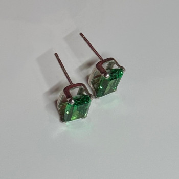 925 Sterling Silver Green Peridot Earrings Length 8 Mm