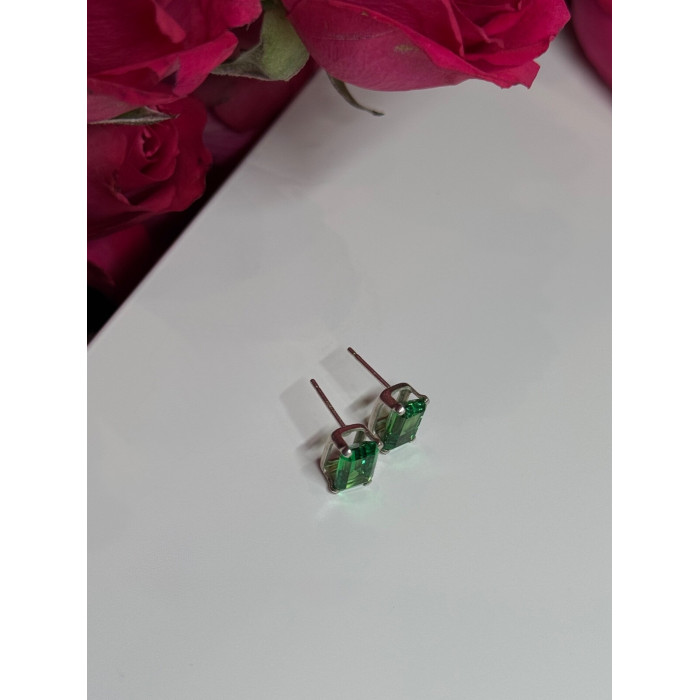 925 Sterling Silver Green Peridot Earrings Length 8 Mm