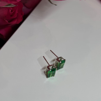 925 Sterling Silver Green Peridot Earrings Length 8 Mm