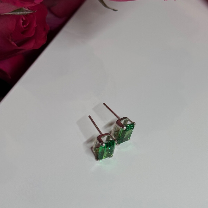 925 Sterling Silver Green Peridot Earrings Length 8 Mm