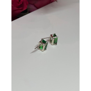 925 Sterling Silver Green Peridot Earrings Length 8 Mm