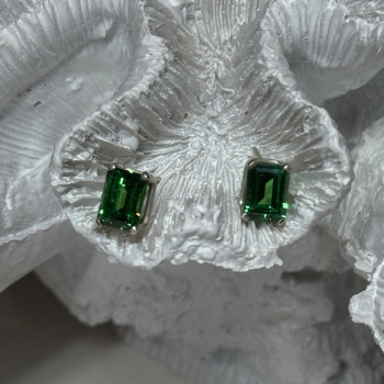 925 Sterling Silver Green Peridot Earrings Length 8 Mm