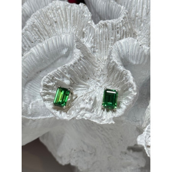 925 Sterling Silver Green Peridot Earrings Length 8 Mm