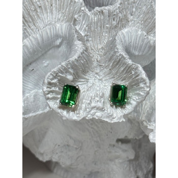 925 Sterling Silver Green Peridot Earrings Length 8 Mm