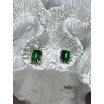 925 Sterling Silver Green Peridot Earrings Length 8 Mm