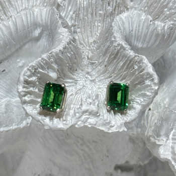 925 Sterling Silver Green Peridot Earrings Length 8 Mm