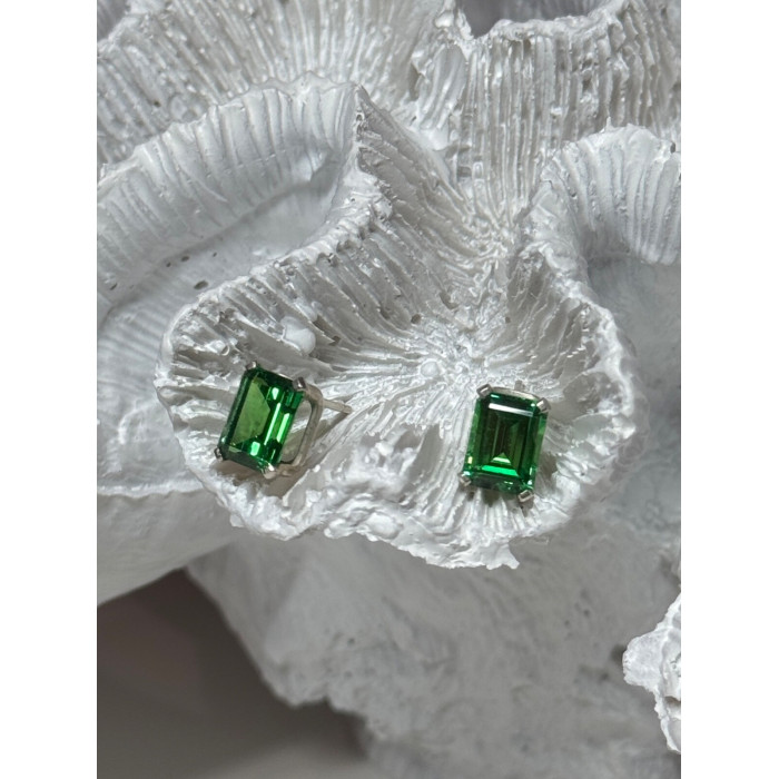 925 Sterling Silver Green Peridot Earrings Length 8 Mm