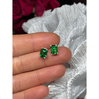 925 Sterling Silver Green Peridot Earrings Length 8 Mm