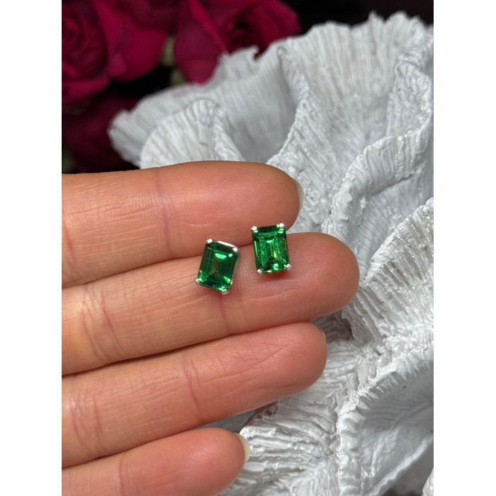 925 Sterling Silver Green Peridot Earrings Length 8 Mm