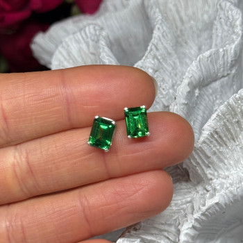 925 Sterling Silver Green Peridot Earrings Length 8 Mm