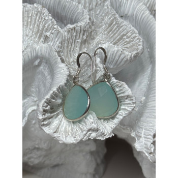 925 Sterling Silver Blue Beryl Earrings Length 1.1 Inch