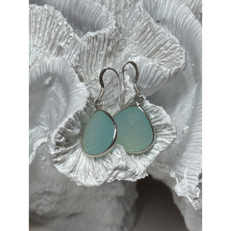 925 Sterling Silver Blue Beryl Earrings Length 1.1 Inch