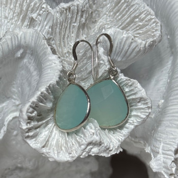 925 Sterling Silver Blue Beryl Earrings Length 1.1 Inch