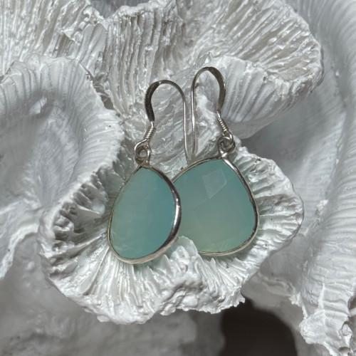 925 Sterling Silver Blue Beryl Earrings Length 1.1 Inch