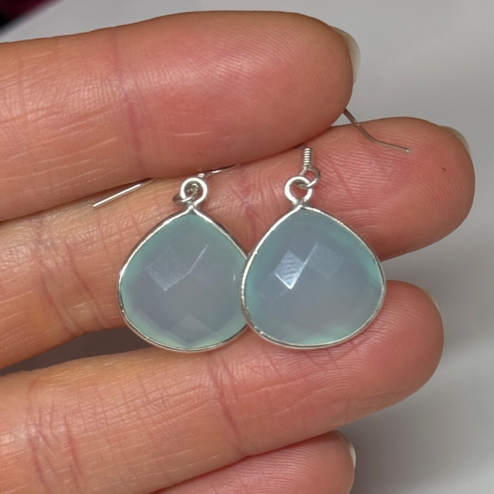 925 Sterling Silver Blue Beryl Earrings Length 1.1 Inch