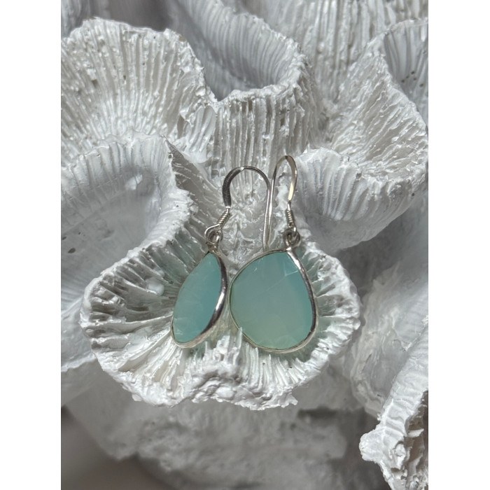 925 Sterling Silver Blue Beryl Earrings Length 1.1 Inch