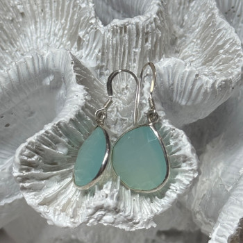 925 Sterling Silver Blue Beryl Earrings Length 1.1 Inch