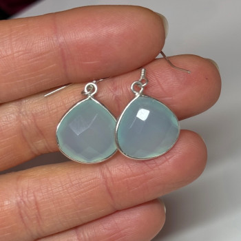 925 Sterling Silver Blue Beryl Earrings Length 1.1 Inch