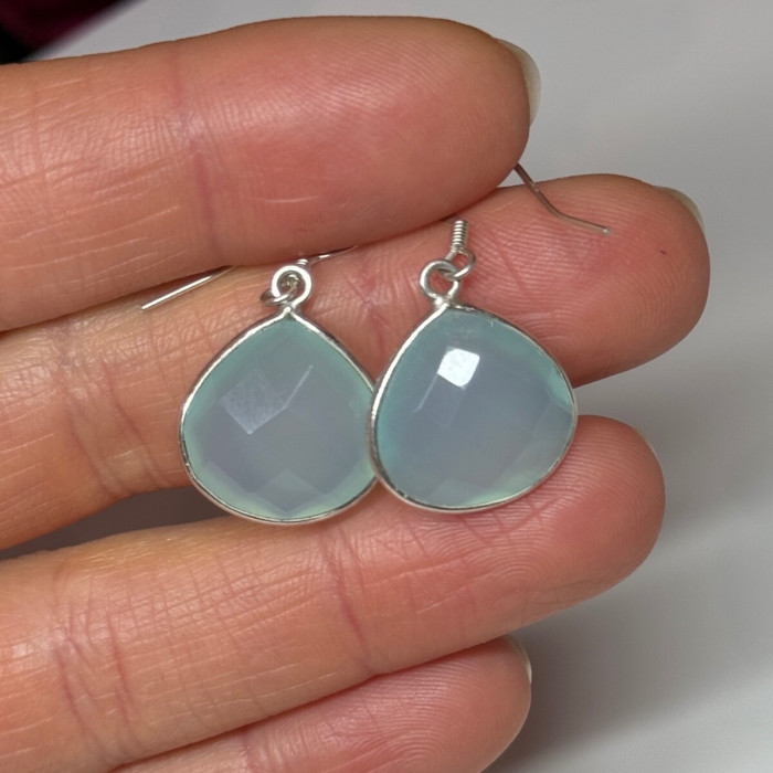 925 Sterling Silver Blue Beryl Earrings Length 1.1 Inch