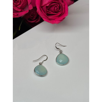 925 Sterling Silver Blue Beryl Earrings Length 1.1 Inch