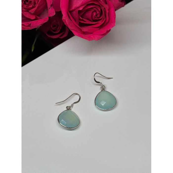 925 Sterling Silver Blue Beryl Earrings Length 1.1 Inch