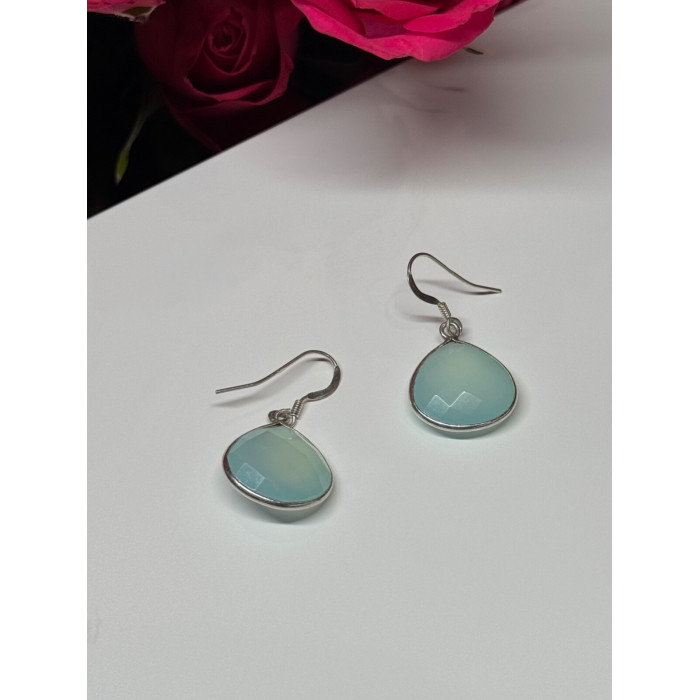 925 Sterling Silver Blue Beryl Earrings Length 1.1 Inch